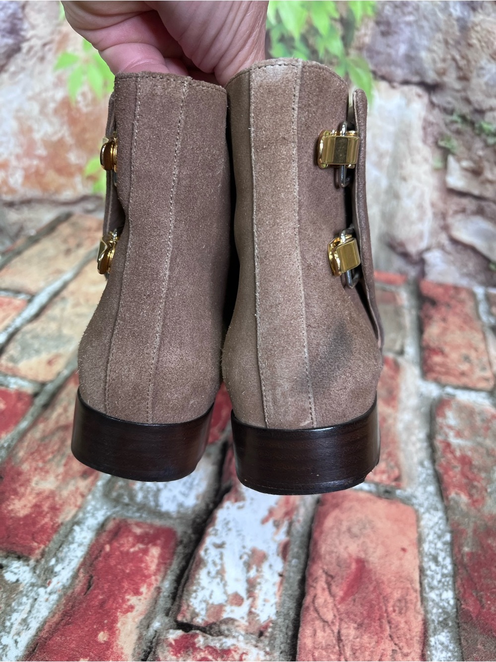 CHLOE Tan Suede Gold Buckle Short Ankle Boots, Made in Italy, 36 - Picture 8 of 15